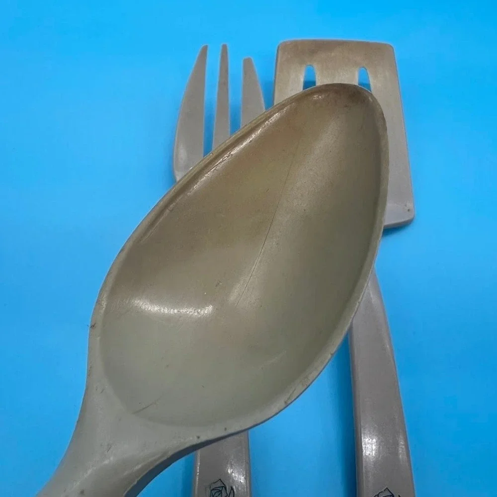 Vintage Norplac Nylon Kitchen Utensils White Blue Flowers DuPont Set of 3 Retro
